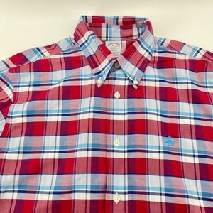Brooks Brothers Button Down Shirt Mens M Red Plaid Supima Cotton Regent Non-Iron
